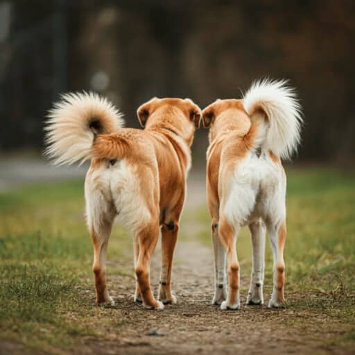 Two dogs walking on grass